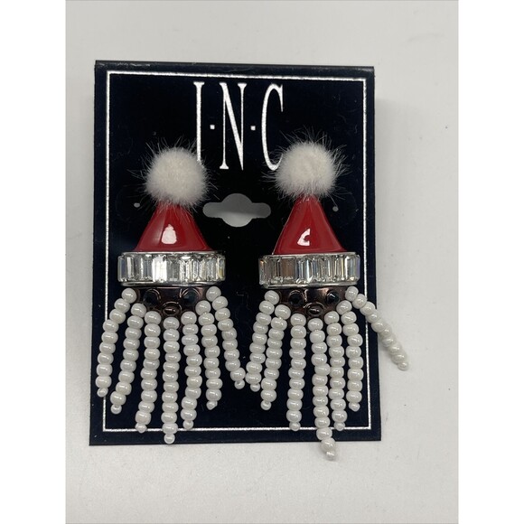 INC Seed Bead Rhinestone Santa Clause Earrings New - Picture 3 of 6